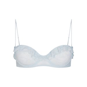 STRETCH LACE RUFFLE UNLINED BRA | POWDER BLUE
