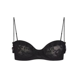 STRETCH LACE RUFFLE UNLINED BRA | SOOT