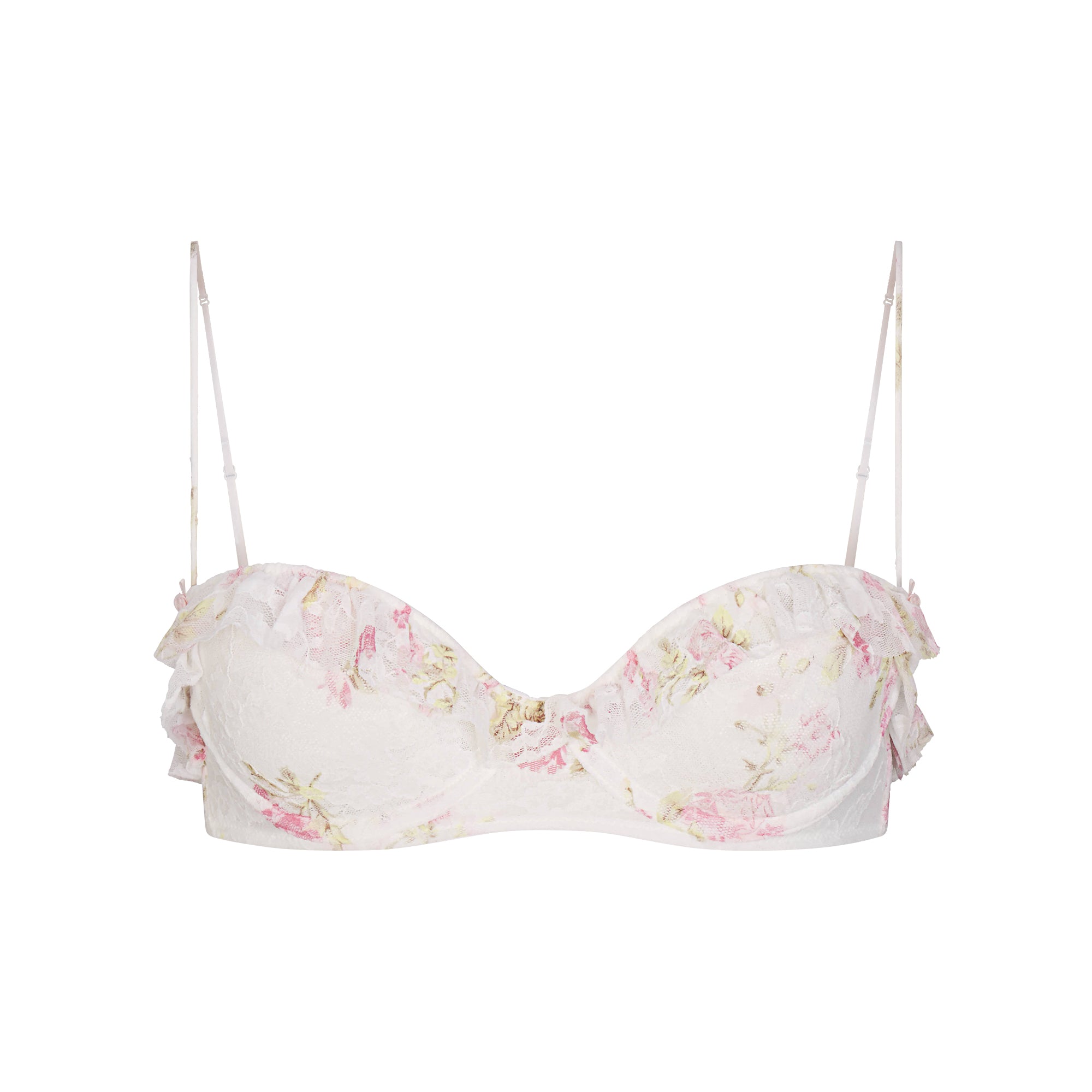 STRETCH LACE RUFFLE UNLINED BRA | SNOW VINTAGE FLORAL PRINT