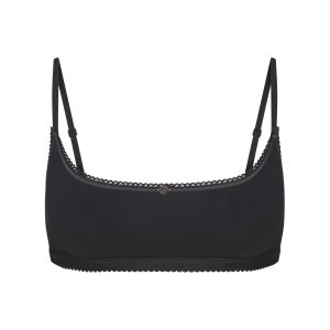 LIGHTWEIGHT COTTON LOGO PICOT SCOOP BRALETTE | SOOT TONAL