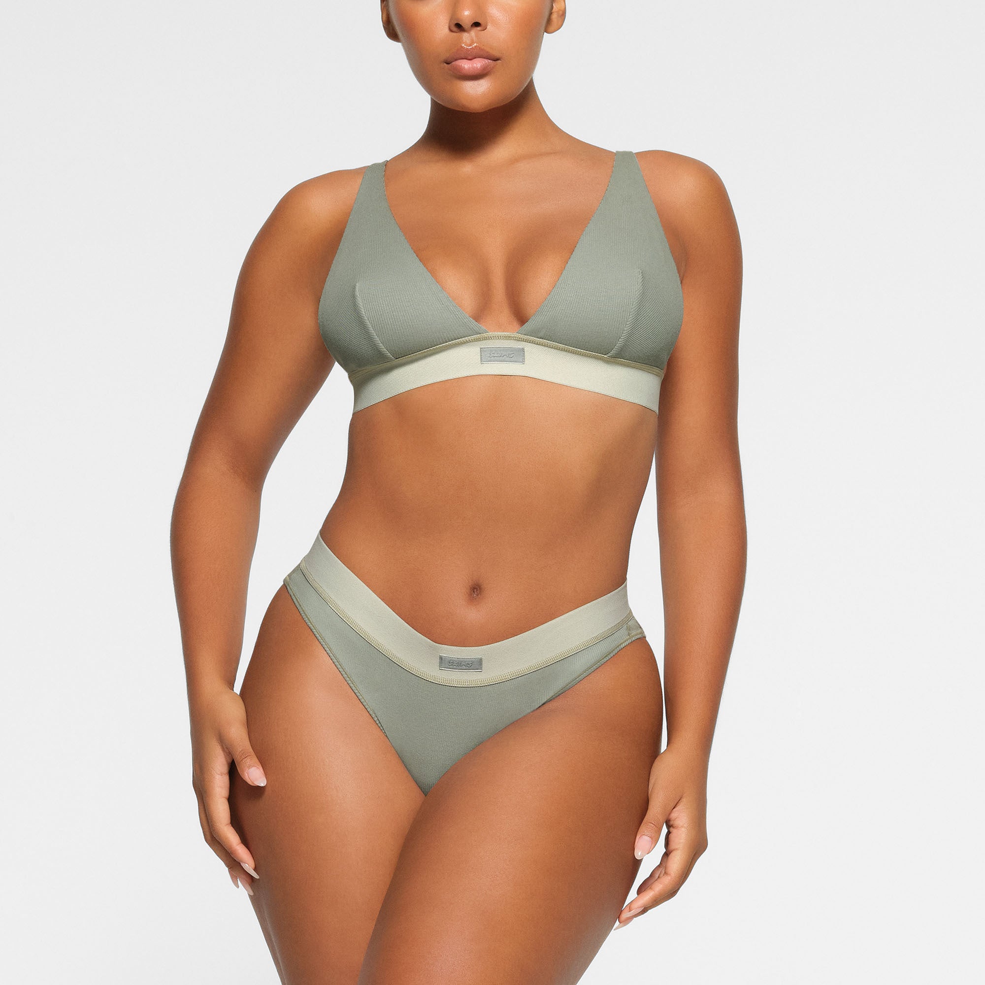 COTTON RIB PLUNGE BRALETTE | MINERAL - Image 2