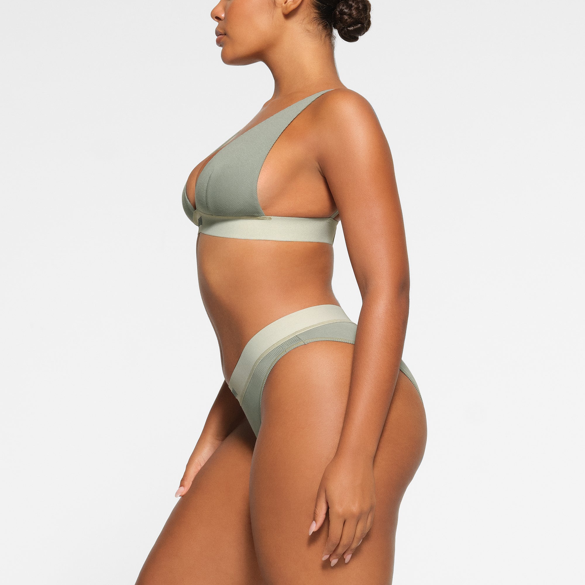 COTTON RIB PLUNGE BRALETTE | MINERAL - Image 3