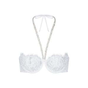SKIMS LACE UNLINED HALTER BRA | SNOW