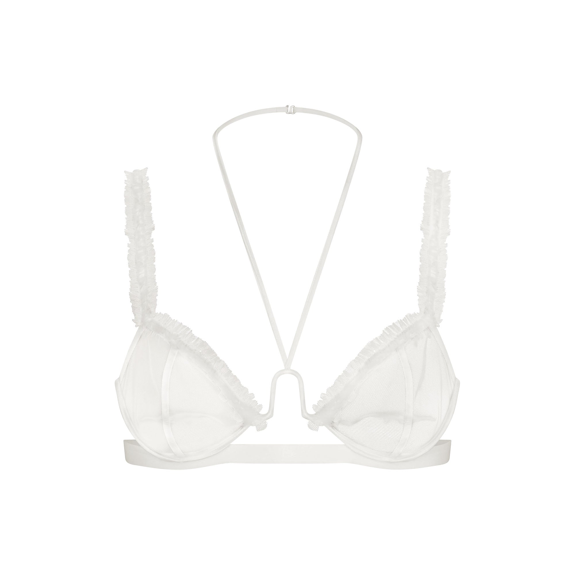 ULTRA FINE MESH RUFFLE BRA | IVORY