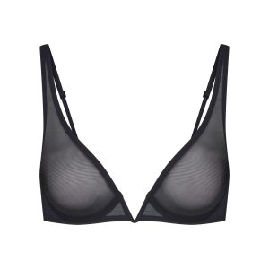 ULTRA FINE MESH DEEP PLUNGE BRA | OBSIDIAN