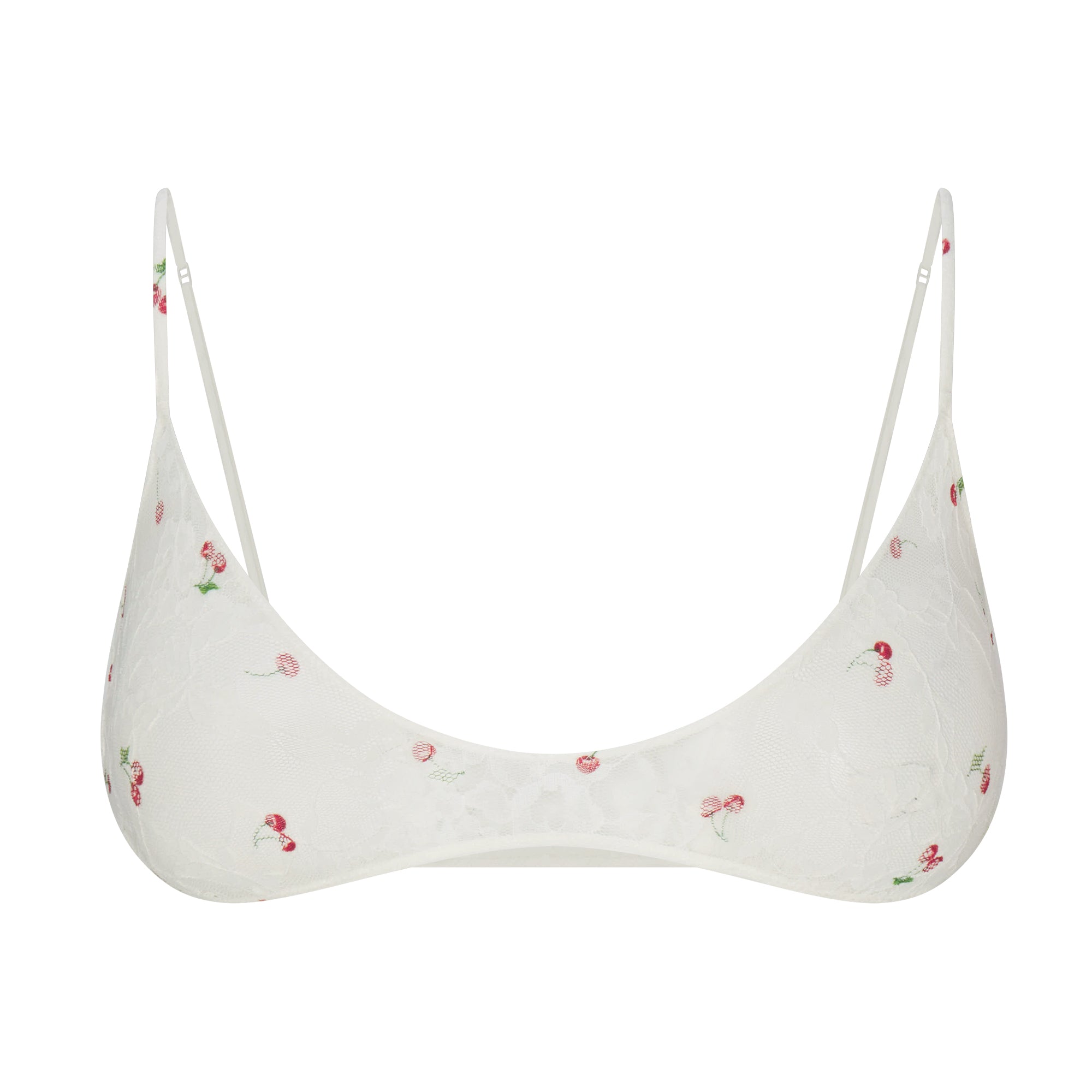 STRETCH LACE SKIMPY SCOOP BRALETTE | IVORY CHERRY PRINT