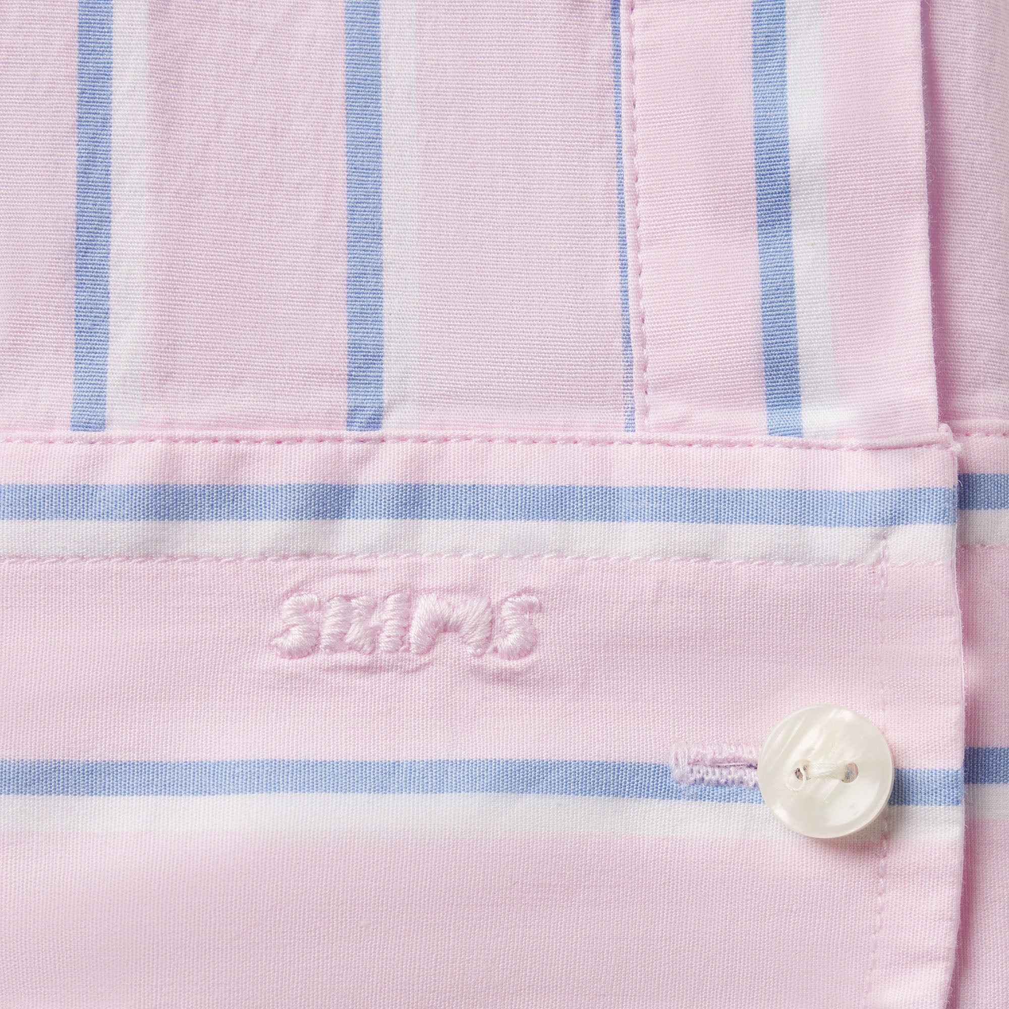 COTTON POPLIN SHRUNKEN BUTTON UP SHIRT | PINK TULLE WIDE STRIPE - Image 5