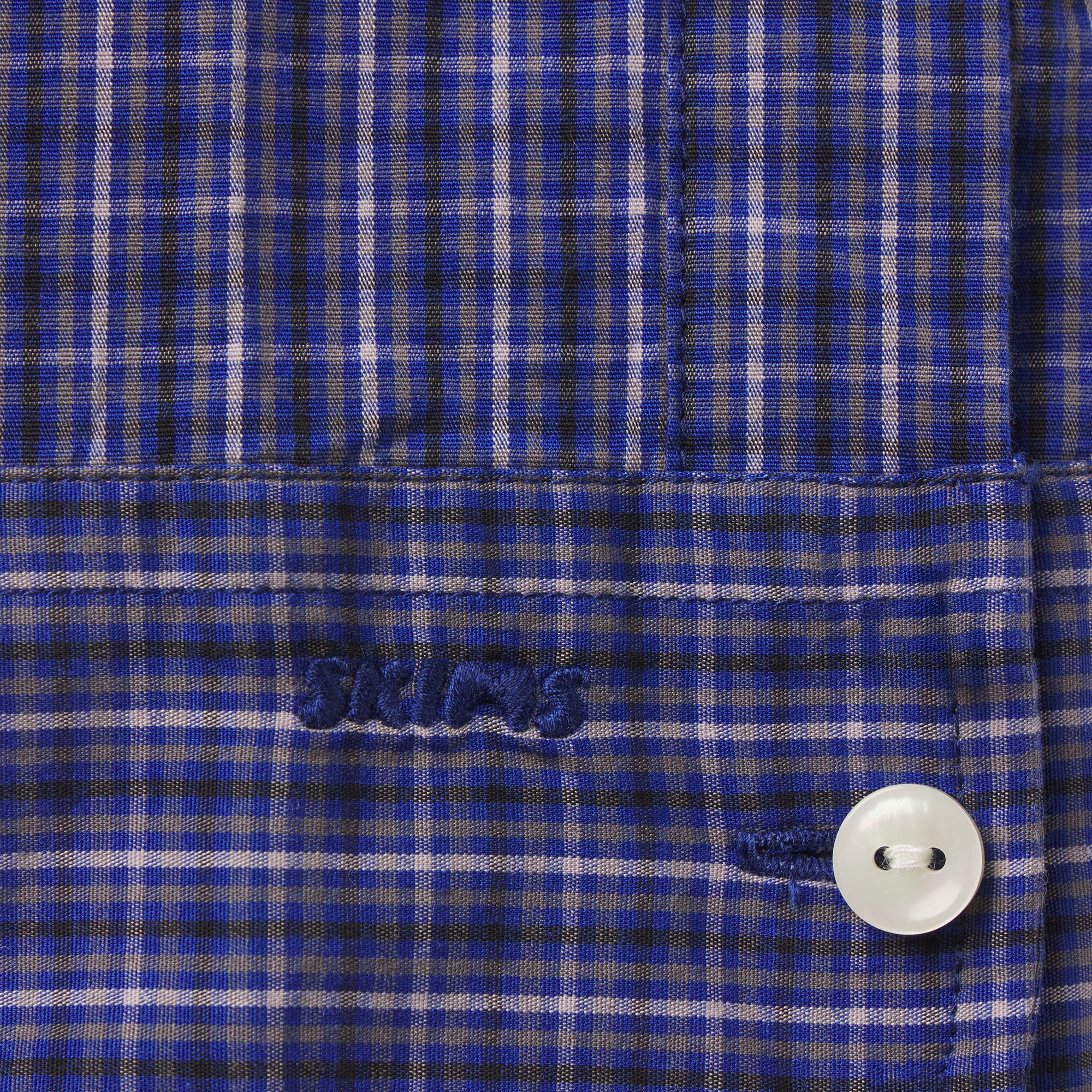 COTTON POPLIN SHRUNKEN BUTTON UP SHIRT | NAVY CHECK - Image 7