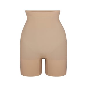 SHEER SEAMLESS HIGH-WAISTED MID THIGH SHORT | CLAY
