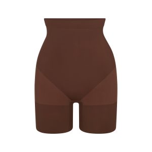 SHEER SEAMLESS HIGH-WAISTED MID THIGH SHORT | COCOA
