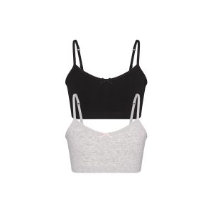 COTTON SEAMLESS JUNIORS BRALETTE 2-PACK | LIGHT HEATHER GREY AND SOOT