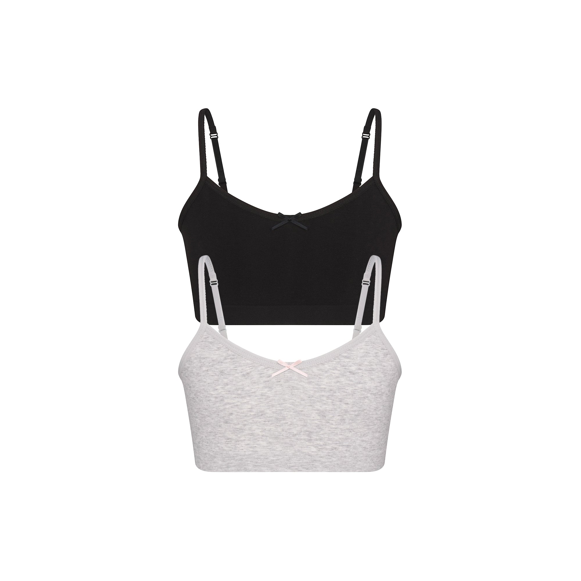 COTTON SEAMLESS JUNIORS BRALETTE 2-PACK | LIGHT HEATHER GREY AND SOOT