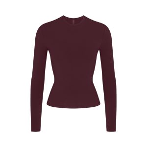 COTTON JERSEY LONG SLEEVE T-SHIRT | CURRANT