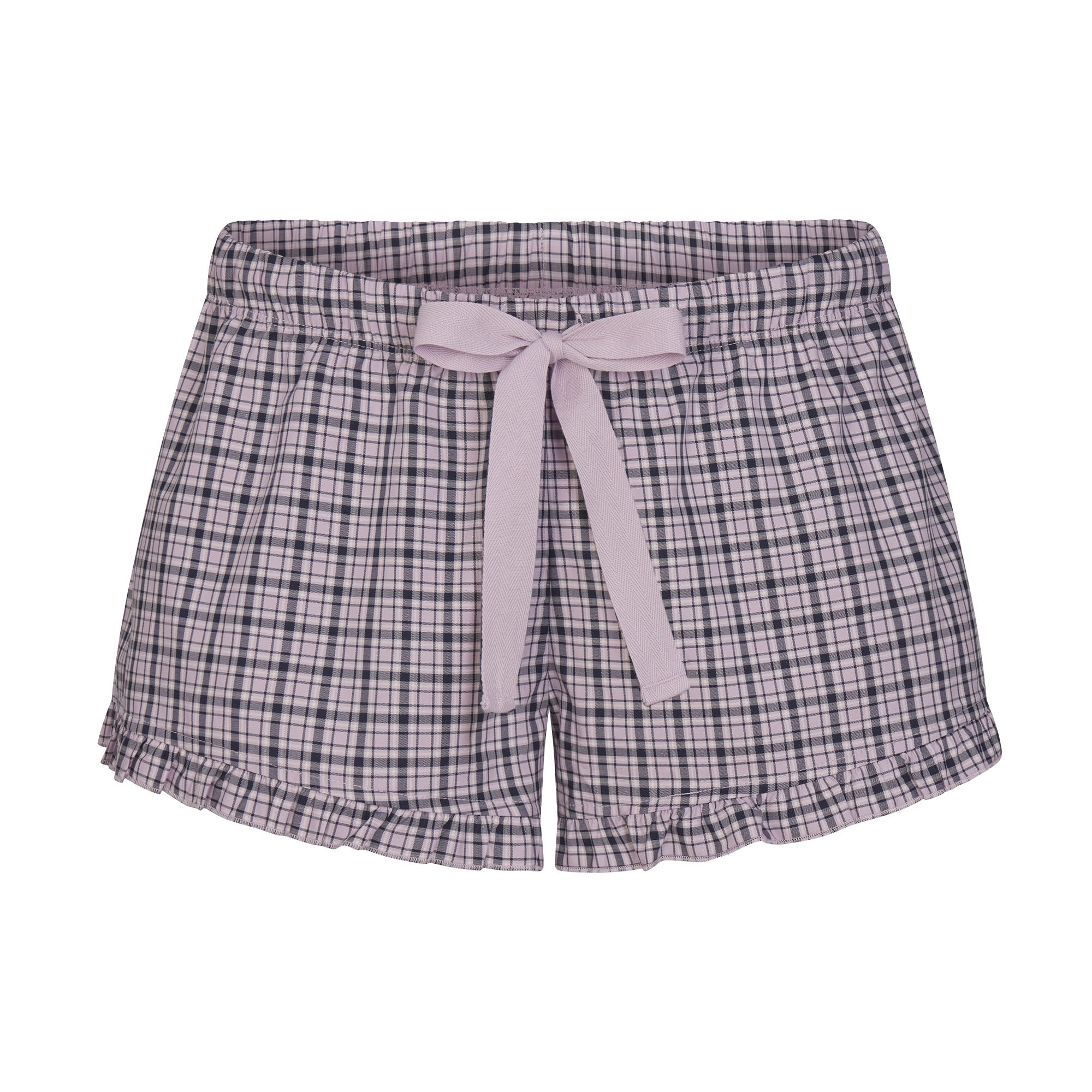 COTTON POPLIN SLEEP RUFFLE SHORT | IRIS MICA NAVY CHECK