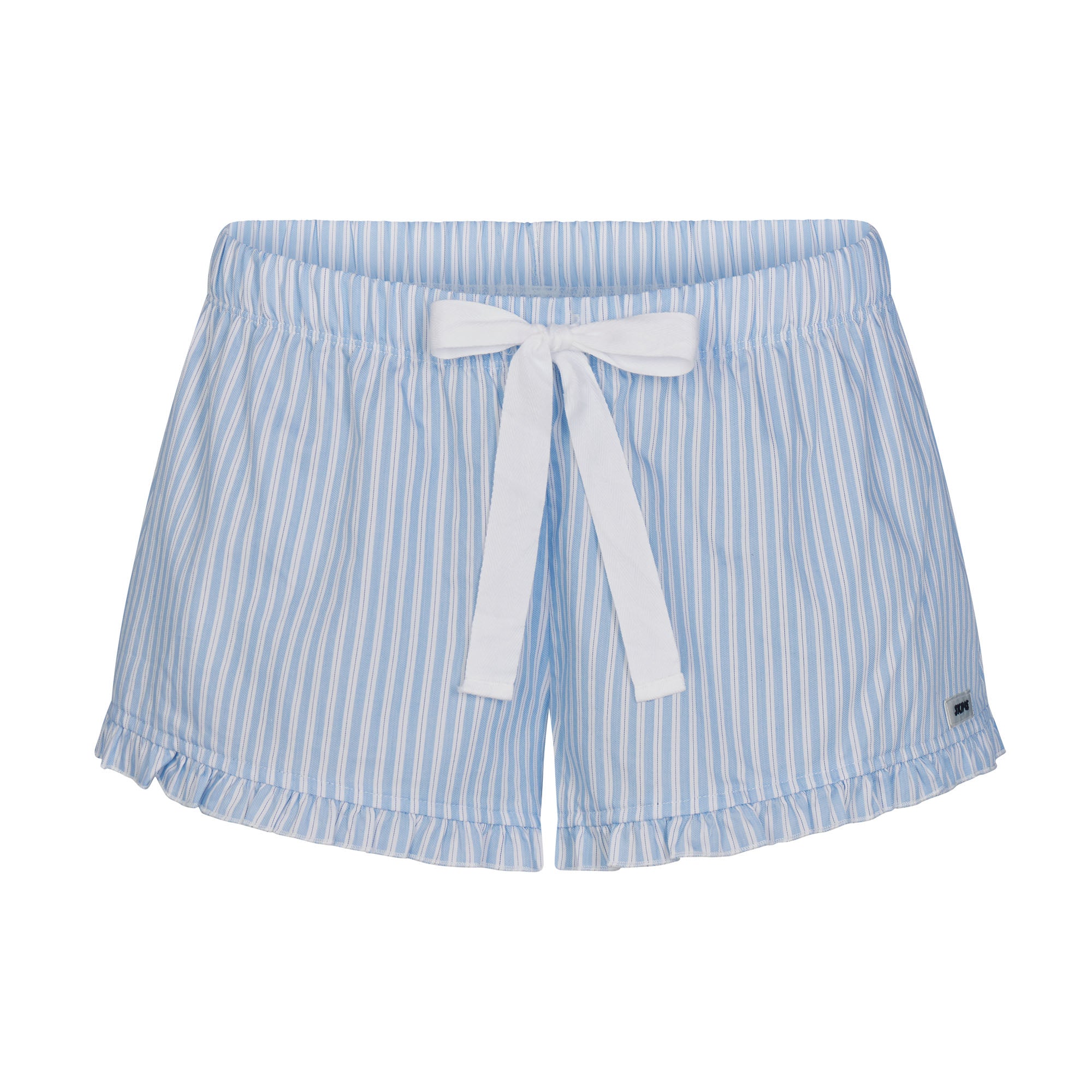COTTON POPLIN SLEEP RUFFLE SHORT | MARINA MESH STRIPE