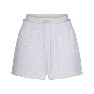 COTTON FLEECE DOUBLE WAISTBAND SHORT | LIGHT HEATHER GREY
