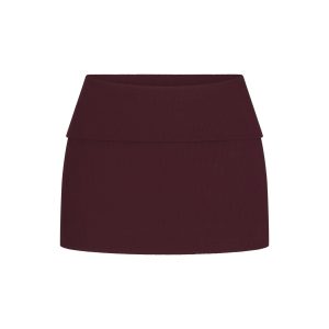 COTTON RIB FOLDOVER MINI SKIRT | CURRANT