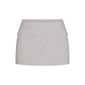 COTTON RIB FOLDOVER MINI SKIRT | LIGHT HEATHER GREY
