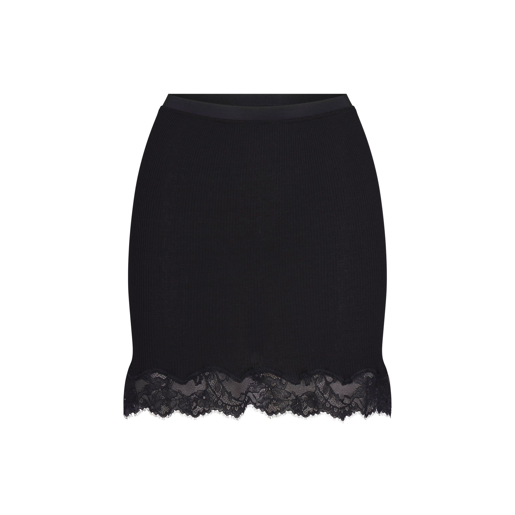 RIB KNIT LACE MINI SKIRT | OBSIDIAN