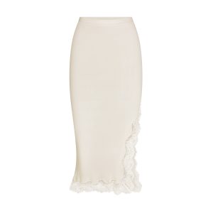 RIB KNIT LACE MIDI SKIRT | EGRET