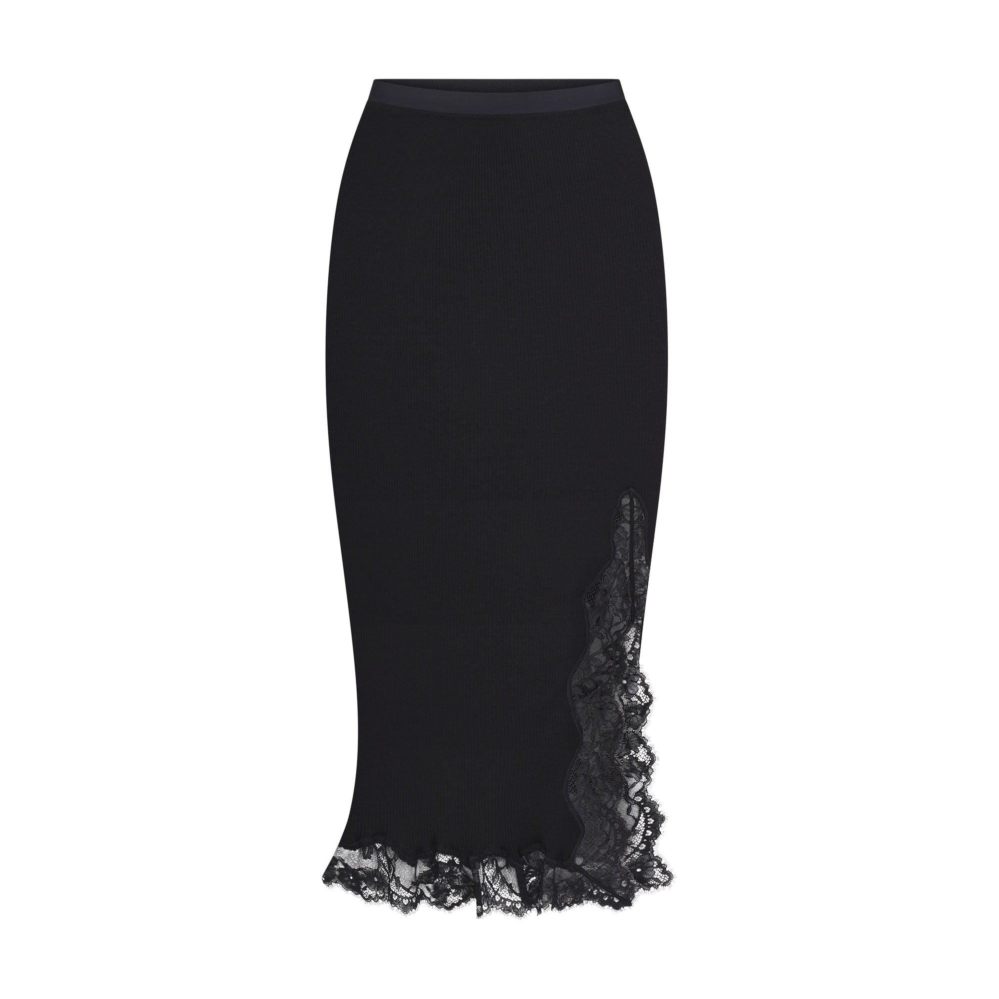 RIB KNIT LACE MIDI SKIRT | OBSIDIAN