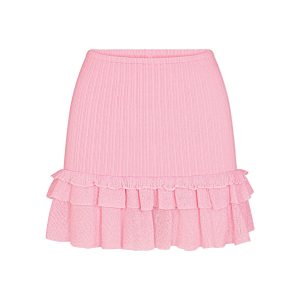 SHEER KNIT RUFFLE MINI SKIRT | PEONY