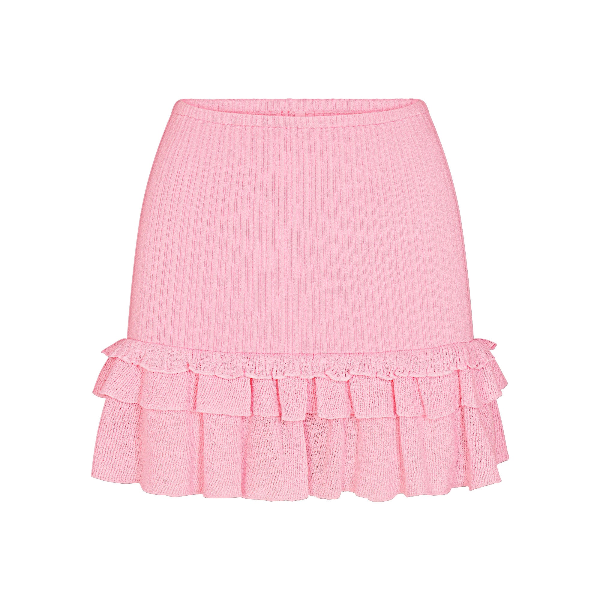SHEER KNIT RUFFLE MINI SKIRT | PEONY