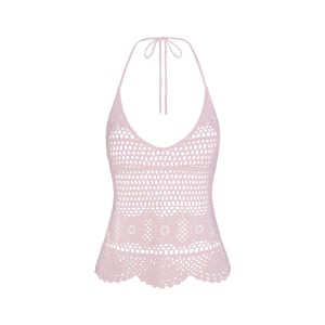 SWIM COVER-UPS CROCHET HALTER CAMI TOP | CHERRY BLOSSOM
