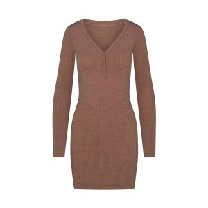 WOOL RIB HENLEY DRESS | SIENNA