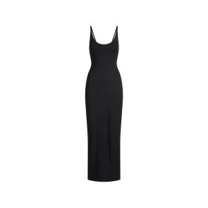 SMOOTH LAYERS SCOOP NECK LONG DRESS | OBSIDIAN