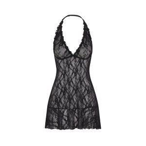 STRETCH LACE HALTER MINI DRESS | SOOT