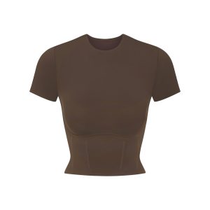NikeSKIMS MATTE CROPPED CORSET T-SHIRT | DARK SEPIA