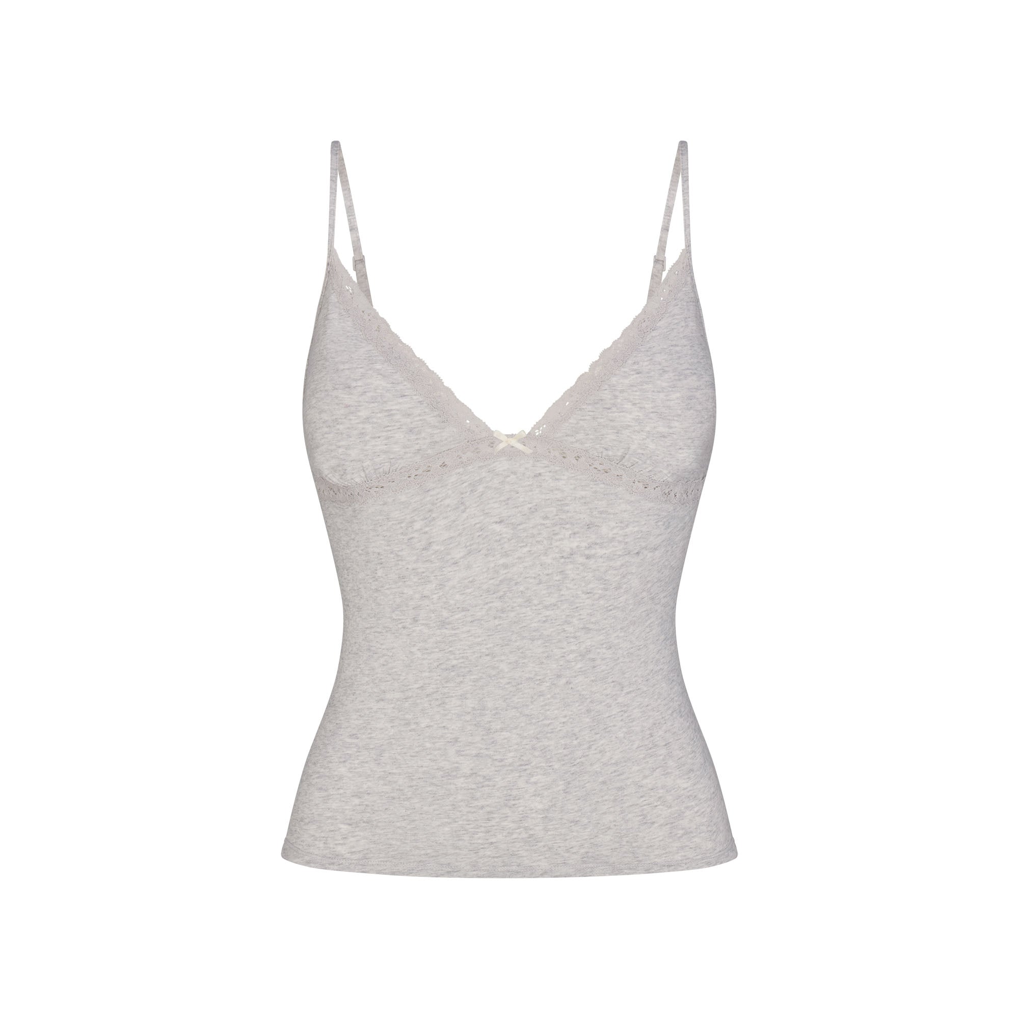 LIGHTWEIGHT COTTON LACE CAMI AND BOY SHORT SET | LIGHT HEATHER GREY - Image 6