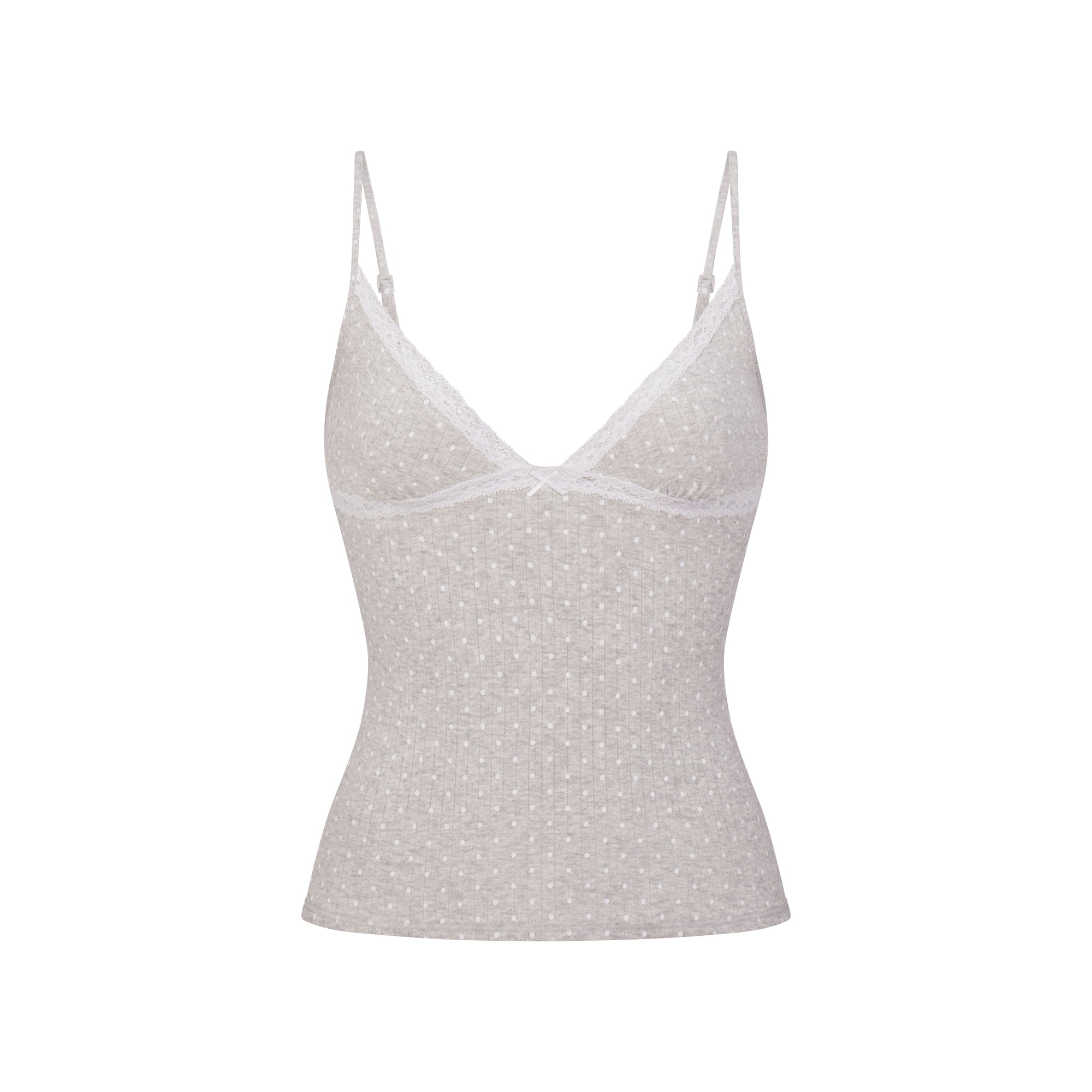 LIGHTWEIGHT COTTON POINTELLE LACE CAMI AND BOY SHORT SET | LIGHT HEATHER GREY PIN DOT - Image 5