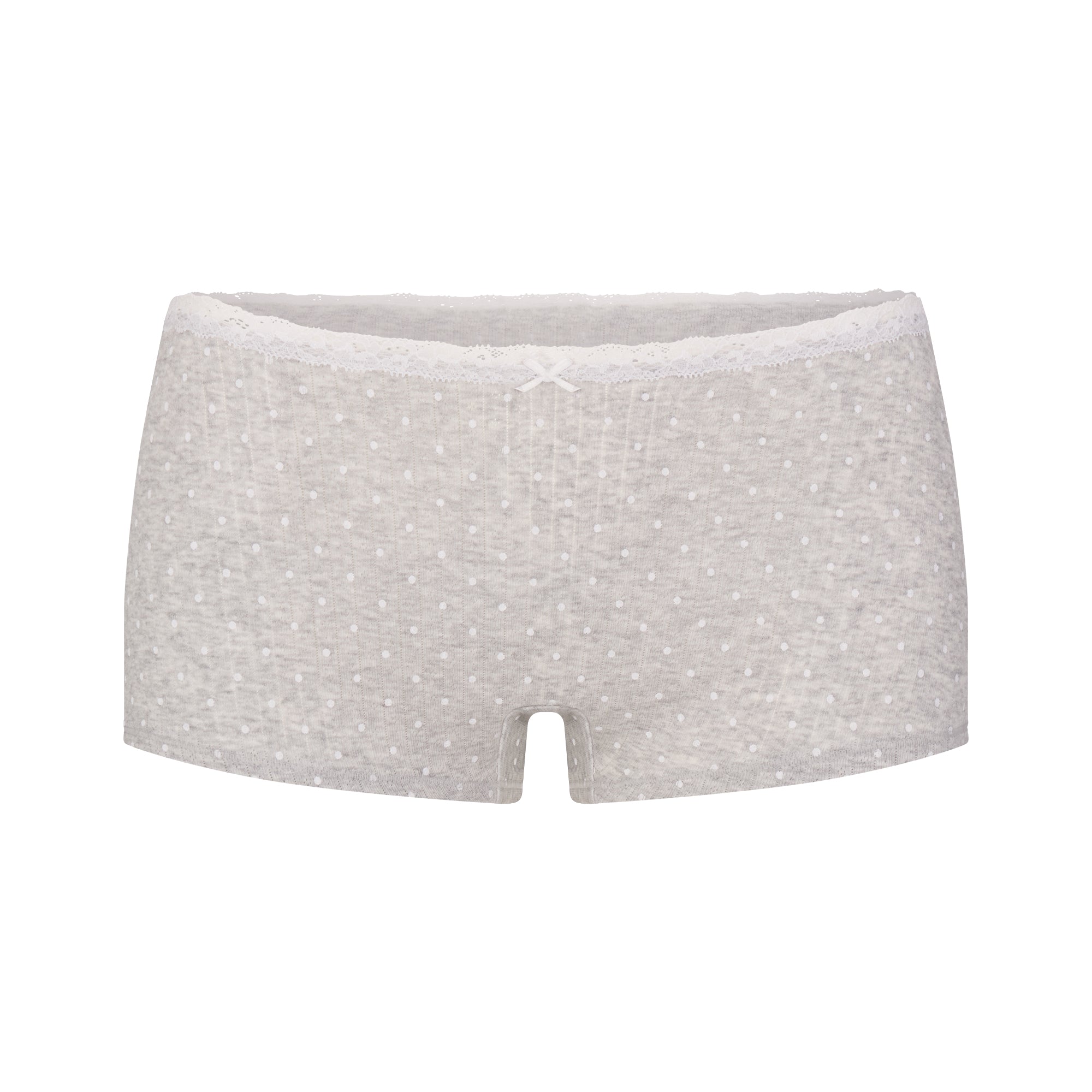 LIGHTWEIGHT COTTON POINTELLE LACE CAMI AND BOY SHORT SET | LIGHT HEATHER GREY PIN DOT - Image 6