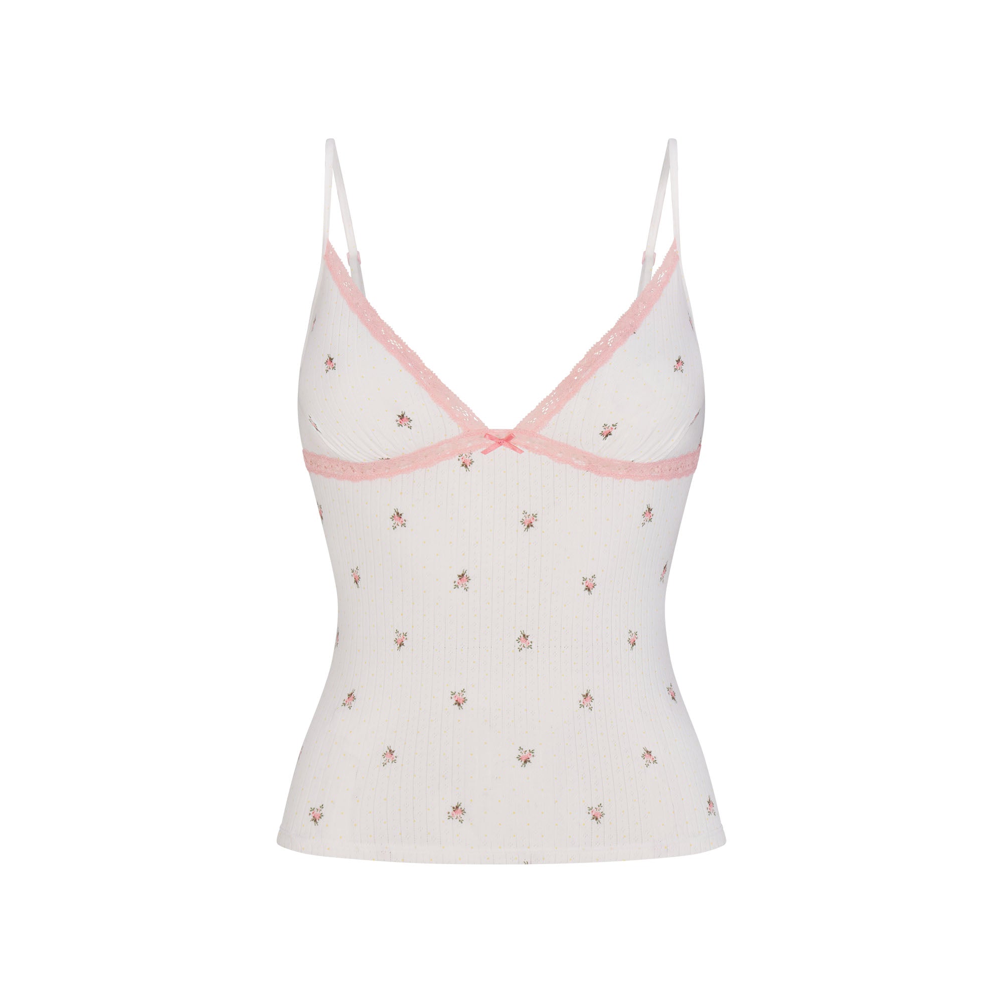 LIGHTWEIGHT COTTON POINTELLE LACE CAMI AND BOY SHORT SET | SNOW MICRO DOT FLORAL - Image 6