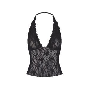 STRETCH LACE HALTER TOP | SOOT