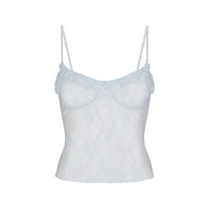 STRETCH LACE RUFFLE CAMI | POWDER BLUE
