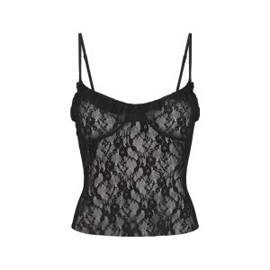 STRETCH LACE RUFFLE CAMI | SOOT