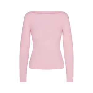 COTTON JERSEY LONG SLEEVE BOATNECK TOP | CHERRY BLOSSOM