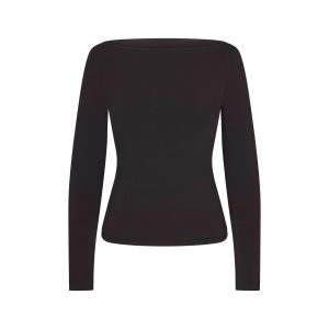 COTTON JERSEY LONG SLEEVE BOATNECK TOP | SOOT