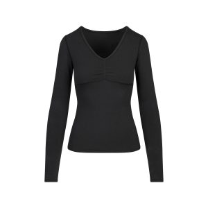 COTTON JERSEY SHIRRED BUST LONG SLEEVE | SOOT