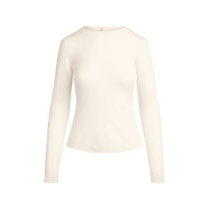 FEATHERWEIGHT CASHMERE LONG SLEEVE TOP | EGRET