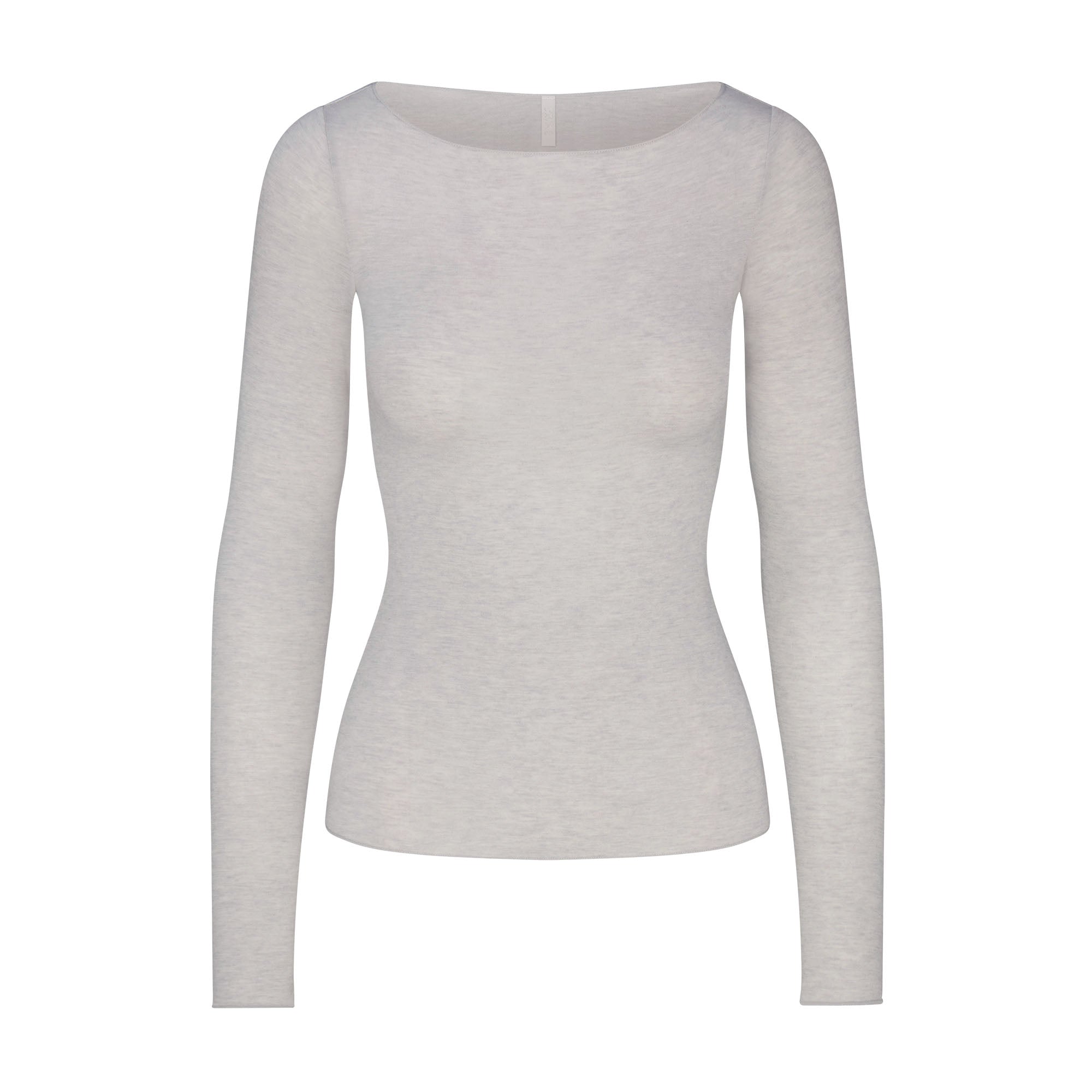 SHEER MODAL LONG SLEEVE BOATNECK TOP | HEATHER GREY