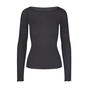 SHEER MODAL LONG SLEEVE BOATNECK TOP | ONYX