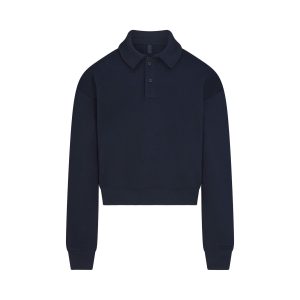 COTTON FLEECE POLO SWEATSHIRT | NAVY