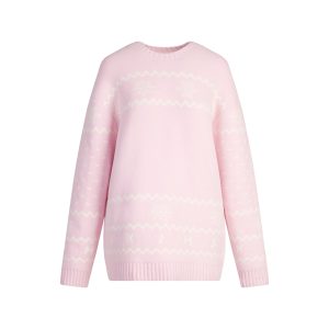 COZY LIGHT CREWNECK PULLOVER | BABY PINK HEART FAIR ISLE