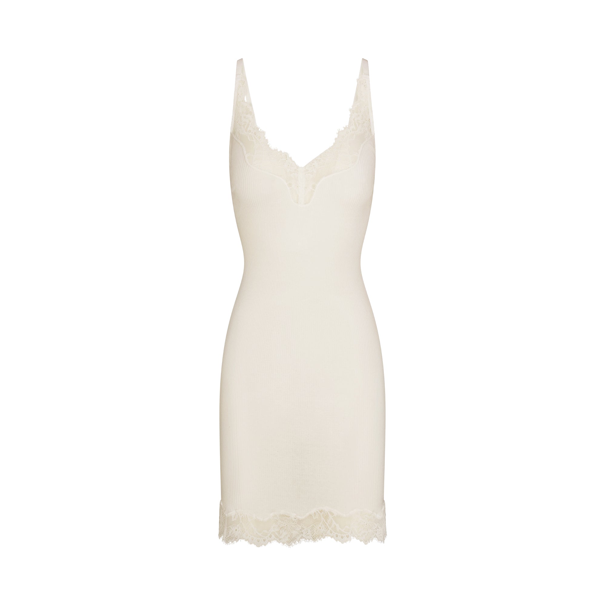 RIB KNIT LACE MINI DRESS | EGRET