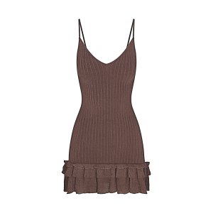 SHEER KNIT RUFFLE DRESS | AMETHYST