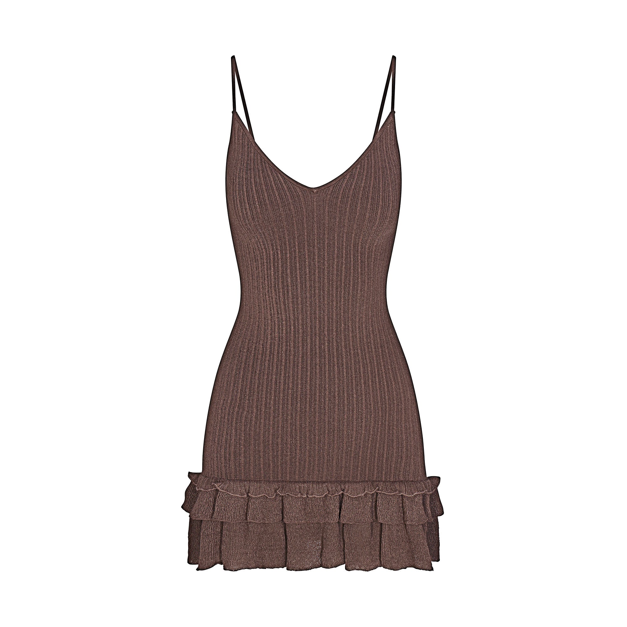 SHEER KNIT RUFFLE DRESS | AMETHYST